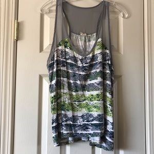 Mudd Gray green white striped top sheer detail